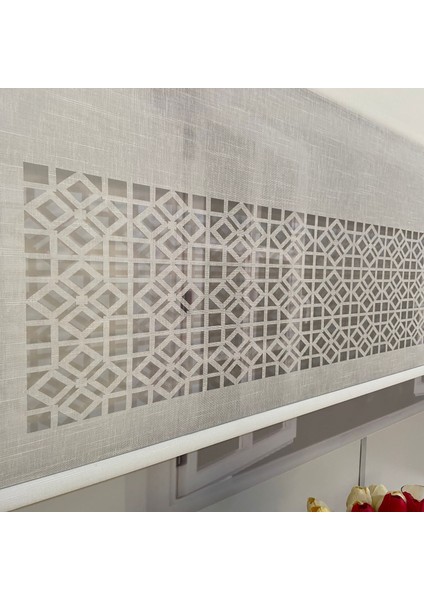 LZR1040 Çift Mekanizmalı Lazer Kesim Tül ve Stor Perde Beyaz 110 x 200