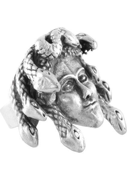 Erkek Antik Gümüş Kaplama Ayarlanabilir Gotik Medusa Yüzük fırsatları