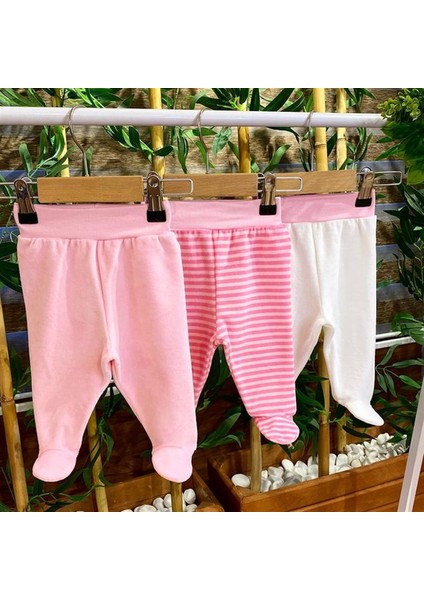 3'lü Kadife Patikli Bebek Pijama Takım Çizgili