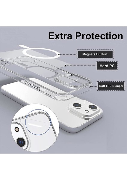 Apple iPhone 13 Mini Magsafe Özellikli Shock Proof Şeffaf Silikon Kılıf