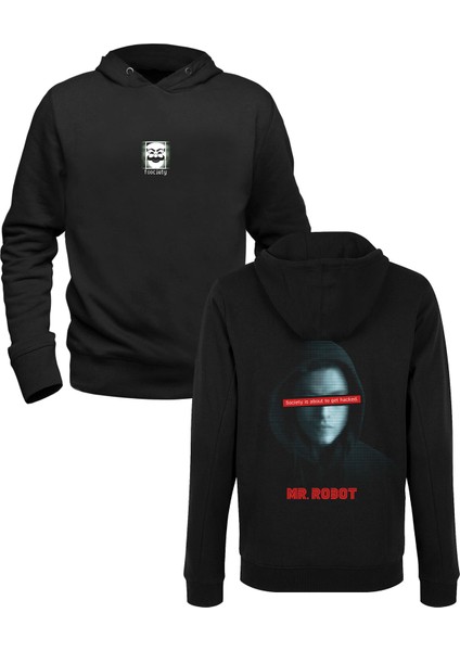 Mr.robot Baskılı Siyah Ön Arka Baskılı Sweatshirt