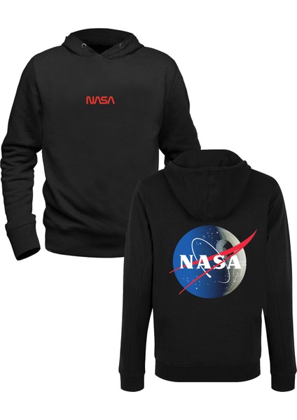 Nasa-Space Baskılı Siyah Ön Arka Baskılı Sweatshirt