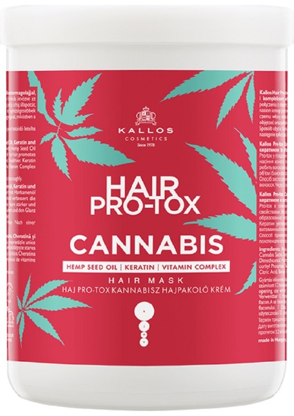 Hair Pro-Tox Cannabis Kenevir Tohumu Yağı, Keratin ve Vitamin Kompleksi Içeren Saç Maskesi 1000 ml