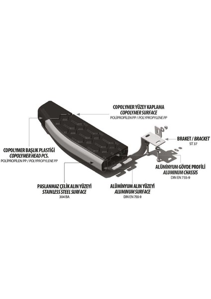 VW T5 Caravelle Blackline Yan Basamak Siyah Uzun Şase 2003-2009 Arası indirimleri