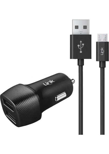 Linktech C491 Araç Şarj Aleti ve Micro USB Kablo Set 2.4A Çift Girişli LCH-C491