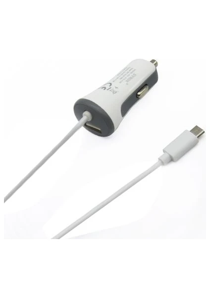 C26 Araç Şarj Aleti 3.4A Sabit Micro USB Kablo + USB Port Beyaz