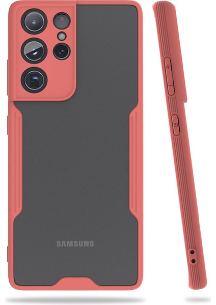 Samsung Galaxy S21 Ultra Kılıf G998 Şeffaf Arka Renkli Çerçeve Hpr