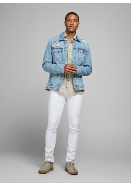 Düşük Bel Slim Fit Beyaz Erkek Denim Pantolon