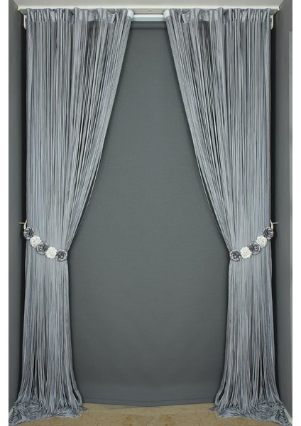 Düz İp Perde Gri Çift Renk Hazır İp Perde 300 x 280 cm