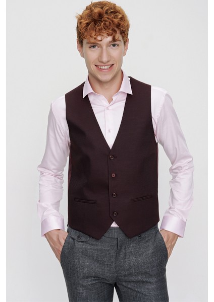 Erkek Jakarlı Slimfit Yelek Bordo modelleri