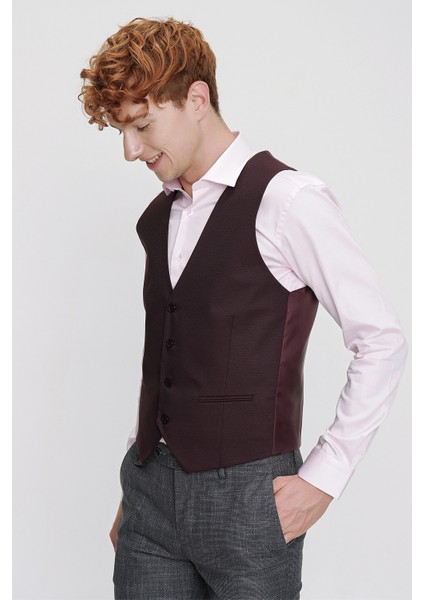 Erkek Jakarlı Slimfit Yelek Bordo fırsatları