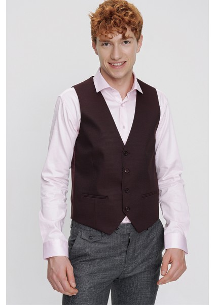 Erkek Jakarlı Slimfit Yelek Bordo indirimleri