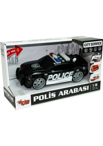 1:16 Sürtmeli Sesli Işıklı Polis Arabası-Siyah