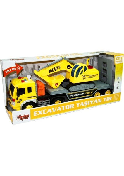 1:16 Sürtmeli Sesli Işıklı Excavator Taşıyan Tır