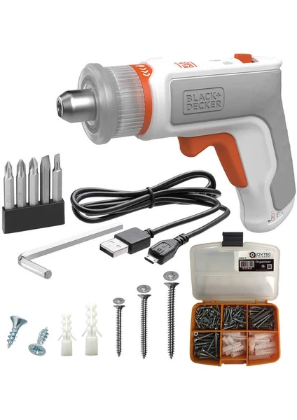 Black & Decker BCRTA01 3.6V LED Işıklı Şarjlı Vidalama + 221 Parça Vida-Dübel Seti