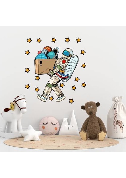 Gezegenleri Taşıyan Astronot ve Yıldızlar Çocuk Odası Duvar Sticker fiyatları