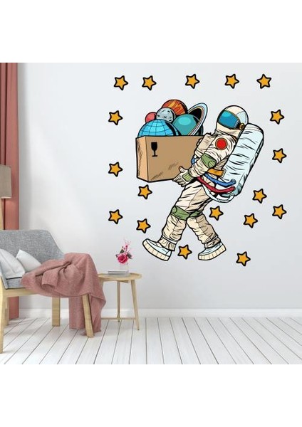 Gezegenleri Taşıyan Astronot ve Yıldızlar Çocuk Odası Duvar Sticker fırsatları