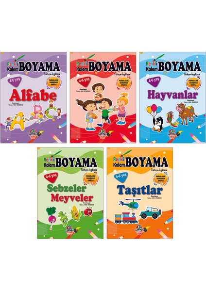 Renkli Kalem Boyama Serisi 5 Kitap Okul Öncesi Boyama Kitabı 5 Kitap Set 4-6 Yaş