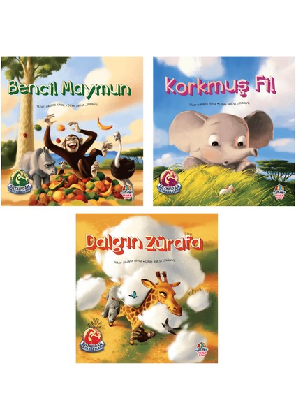 Bozkırdan Arkadaşlar Serisi – Bencil Maymun + Dalgın Zürafa + Korkmuş Fil Set 6+ Yaş Hikaye Kitabı – Öykü 3 Kitap