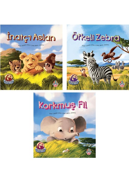 Bozkırdan Arkadaşlar Serisi – İnatçı Aslan + Öfkeli Zebra + Korkmuş Fil Set 6+ Yaş Hikaye Kitabı – Öykü 3 Kitap