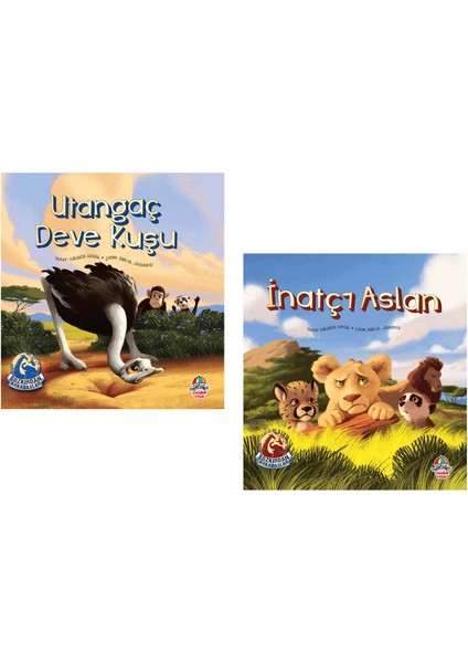 Bozkırdan Arkadaşlar Serisi İnatçı Aslan + Utangaç Deve Kuşu Set 6+ Yaş Hikaye Kitabı – Öykü 2 Kitap