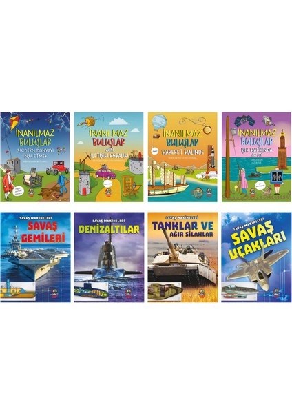 İnanılmaz Buluşlar(4 Kitap) + Savaş Makineleri(4 Kitap) 8+ Yaş Popüler Bilim Keşif – Araştırma – Buluş - Bilim 8 Kitap Set