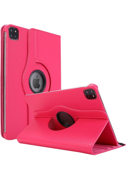 Apple iPad Pro 11'' 2021 3. Nesil Kılıf (A2377-A2459-A2301-A2460) 360 Rotating Stand Deri Pembe