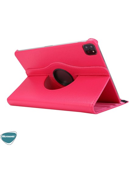 Apple iPad Pro 11'' 2021 3. Nesil Kılıf (A2377-A2459-A2301-A2460) 360 Rotating Stand Deri Pembe