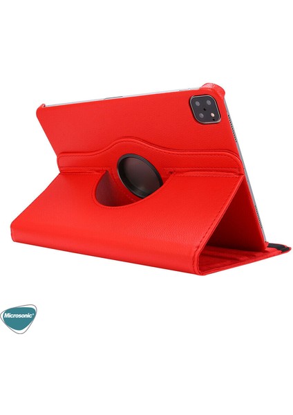 Apple iPad Pro 11'' 2021 3. Nesil Kılıf (A2377-A2459-A2301-A2460) 360 Rotating Stand Deri Kırmızı