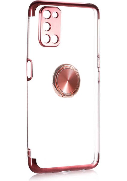Oppo A52 Kılıf Yüzük Standlı Şeffaf Antrastik Kenar Renk Tasarımı