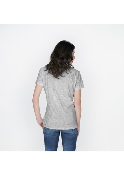Kadın Derin V Yaka Penye T-Shirt- Gri modelleri