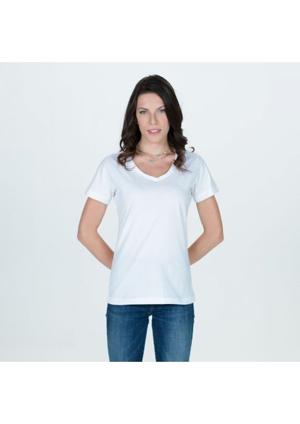 Kadın V Yaka T-Shirt - Beyaz