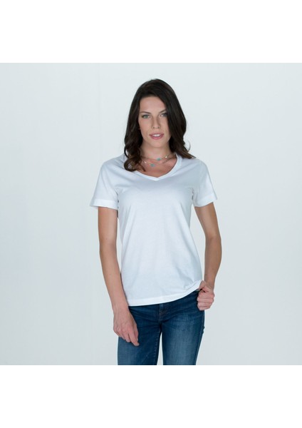 Kadın V Yaka T-Shirt - Beyaz fiyatları