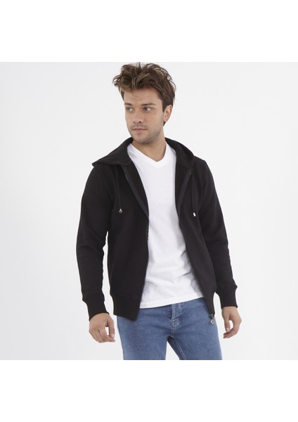 Erkek Kapişonlu S-Shırt - Siyah