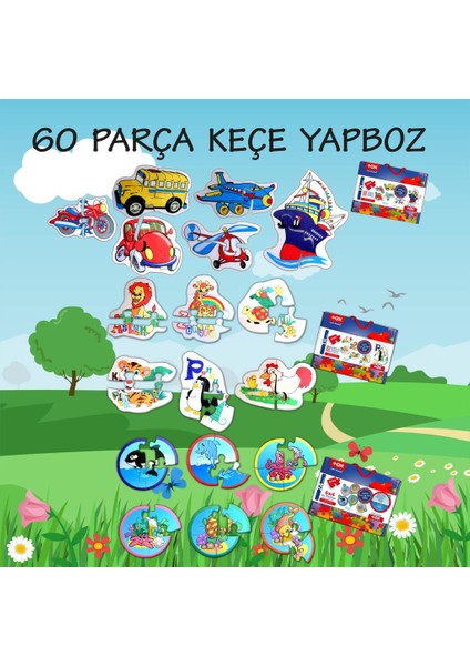 18 Set - 60 Parça Tox Hayvanlar, Deniz Canlıları ve Ulaşım Araçları 2+ Keçe Yapboz - 2 Yaş Puzzle T01 T02 T03