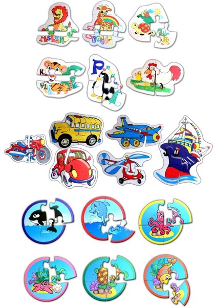 18 Set - 60 Parça Tox Hayvanlar, Deniz Canlıları ve Ulaşım Araçları 2+ Keçe Yapboz - 2 Yaş Puzzle T01 T02 T03