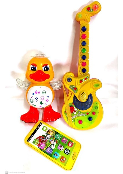 Berat Toys Berattoys 3 Ürün Birarada Türkçe Müzikli Gitar Hayvan Sesli Müzikli Telefon Dans Eden Ördek