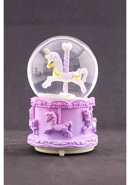 Biton Toptan Mor Unicorn Tasarımlı Kar Küresi Işıklı Müzikli 12 cm