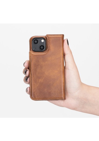 Apple iPhone 13 Mini Florence Antik Kahverengi Deri Cüzdan Telefon Kılıfı