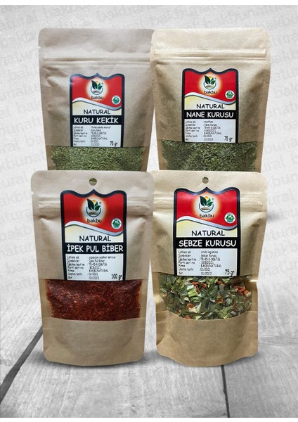 Natural Sebze Kurusu 75 gr & Kuru Nane 75 gr & Kuru Kekik 75 gr & Pul Biber 100 gr