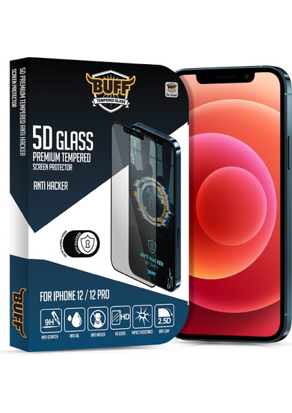 iPhone 12/12 Pro 5d Glass Anti Hacker Ekran Koruyucu