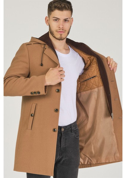 Kadın Midi Palto Yün Karışımlı Uzun Kol Camel Renk Şık Tasarım