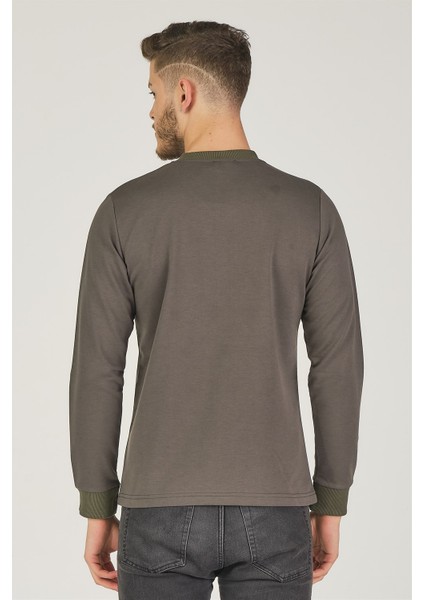 V4002 V Yaka Erkek Sweatshirt-Haki