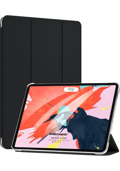 Apple iPad Pro 12.9'' 2021 5. Nesil Kılıf (A2378-A2461-A2379-A2462) Slim Translucent Back Smart Cover Siyah