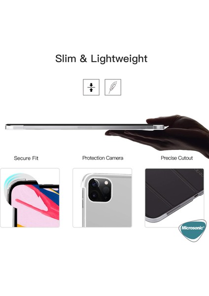 Apple iPad Pro 12.9'' 2021 5. Nesil Kılıf (A2378-A2461-A2379-A2462) Slim Translucent Back Smart Cover Pembe