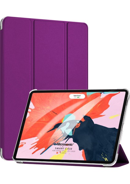 Apple iPad Pro 12.9'' 2021 5. Nesil Kılıf (A2378-A2461-A2379-A2462) Slim Translucent Back Smart Cover Mor