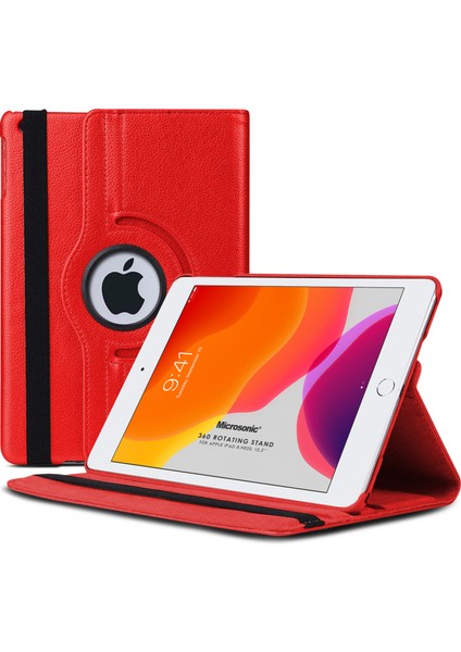 Apple iPad 10.2'' 9. Nesil (A2602-A2604-A2603-A2605) Kılıf 360 Rotating Stand Deri Kırmızı
