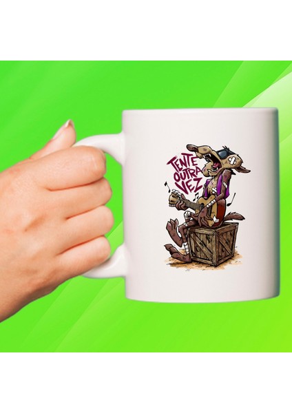 Coyote Baskılı Beyaz Porselen Kupa