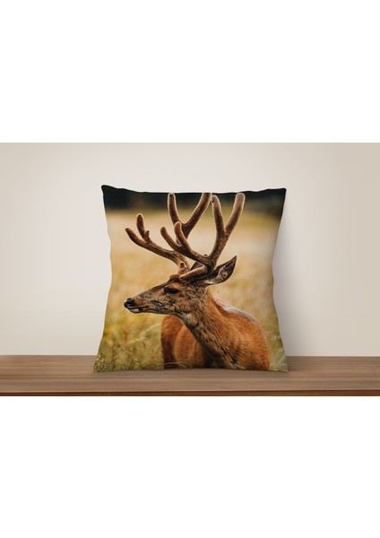 3D Geyik Desen Kırlent Kılıfı