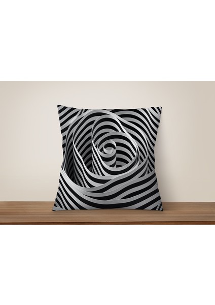 Siyah Beyaz 3D Illüzyon Desen Kırlent Kılıfı